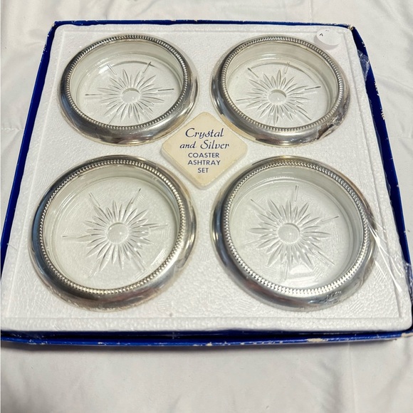 Italy Crystal & Silver Coaster Ashtray Set NOS Sealed Vintage Leonard Eales NIB - Picture 1 of 11